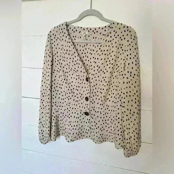 RIVER ISLAND Cream & Black Spotted Peplum Top Size 16 UK (Large US) - Picture 2 of 11